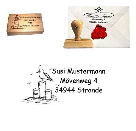 Adress-Stempel Holz Möve