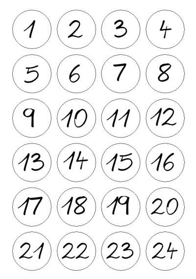 Nummern Papiertüten Adventskalenderzahlen Etiketten selbstklebend Adventskalender Aufkleber Set - 12 x 24 Sticker für Kalender zum selber basteln für Weihnachten Zahlen 1-24 Zahlenaufkleber 