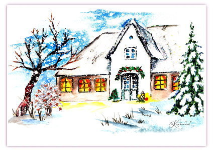 Postkarte Weihnachtshaus