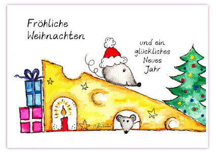Postkarte Weihnachtsmäuse