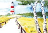 Postkarte Leuchtturm Landschaft
