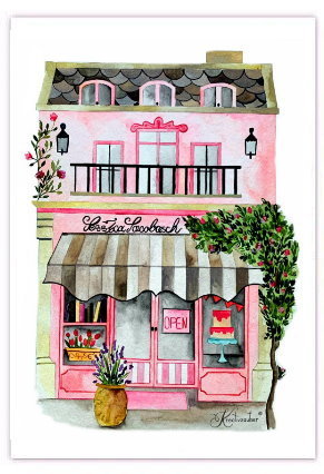 Postkarte rosa Haus