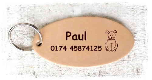 ovaler Schlüsselanhänger Leder ★ mit Hund und  Ihrem Text