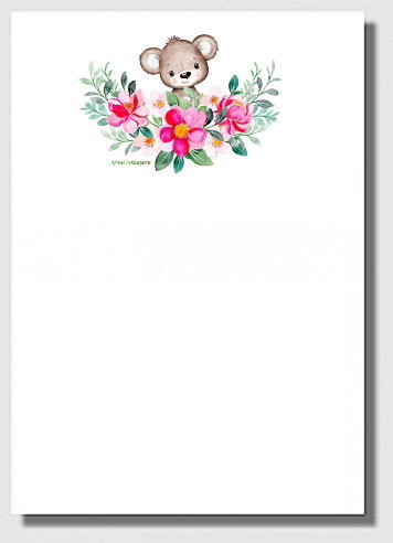 Briefpapier Baby Bär mit Blumen